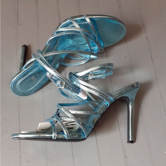 NWT Zara Metallic Blue Strappy Sandals - Picture 11 of 16